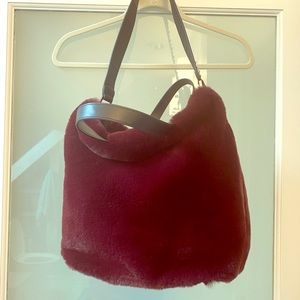 Gorgeous Burgundy Faux Fur Purse w Studded Strap